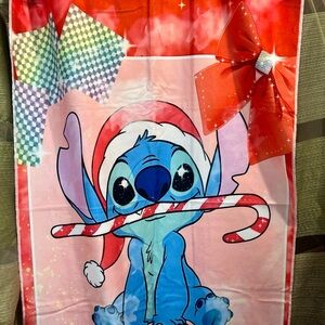 Disney Blue Stitch Holiday Towel with Red Accents